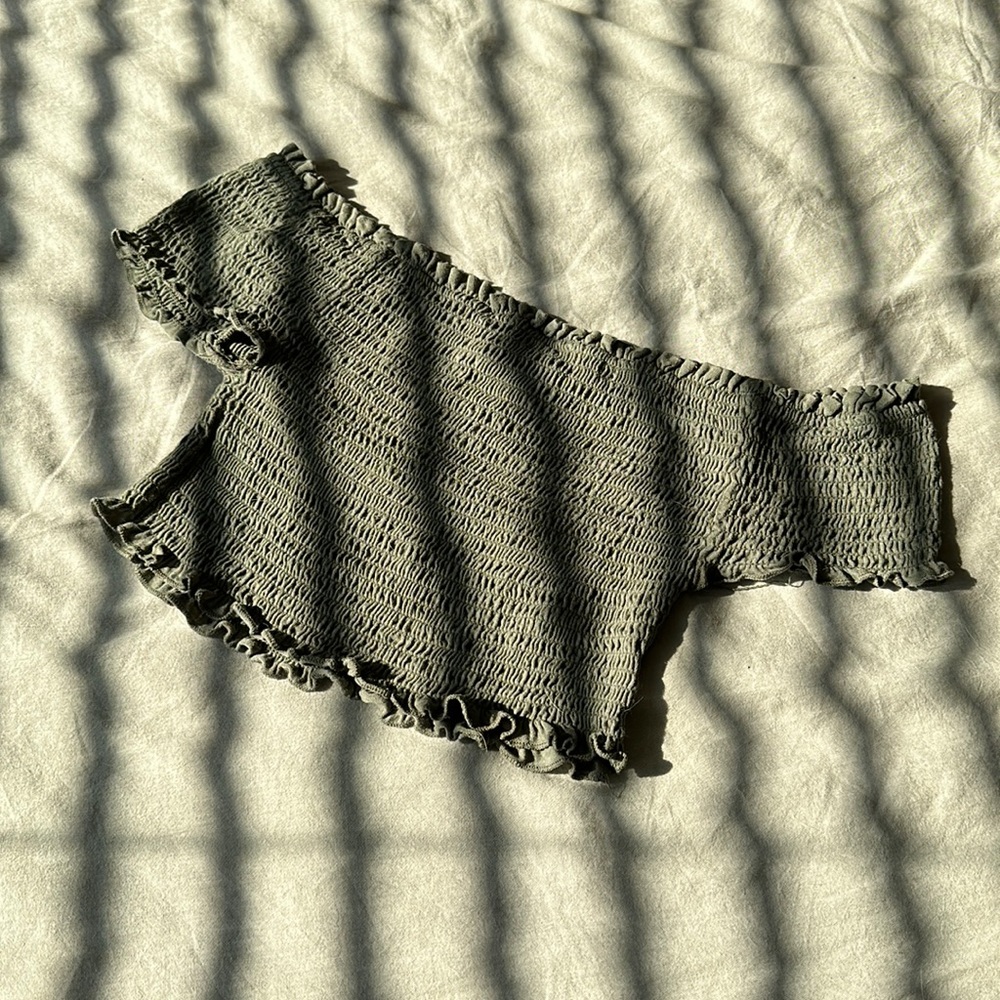 Love Tree Shirred detail off the shoulder top.